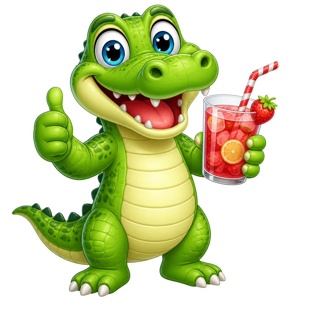 Robík — krokodýl maskot s limonádou